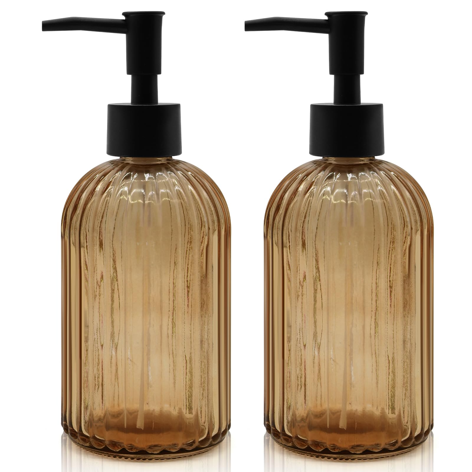 Photo 1 of 1 Pack 14oz Amber Glass Soap Dispenser with Black Pump – Refillable for Hand Soap, Dish Soap, Lotion, Suited for Kitchen, Bathroom & Laundry Room (Brown)