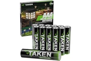 Taken AAA Batteries 12-Count, 720mWh Pre-Charged Solar Batteries for Outdoor Solar Lights, Garden Lights, String Lights, Sidewalk Pathway Lights (1.2V NiMH 600mAh)