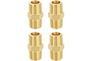 METALLIXITY 4PCS Brass Pipe Fitting, 1/4" NPT Male x 1/4" NPT Male Thread Brass Hex Nipples Extension Adapter for Tub Spout/S