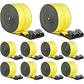 VEVOR Winch Straps, 4" x 40', 6000 lbs Load Capacity, 18000 lbs Break Strength, Truck Straps with Flat Hook, Flatbed Tie Downs Cargo Control for Trailers, Farms, Rescues, Tree Saver, Yellow (10 Pack)