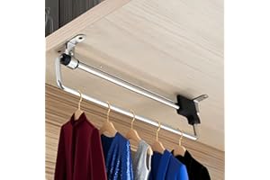 Valet Rod for Closet Pull Out,Autuwintor Adjustable Hanging Closet Rod,with Mounting Screws,Retractable Wardrobe Closet Hanger,Cold Rolled Steel,Black Silver,Retractable 16-Inches,Quantity-1