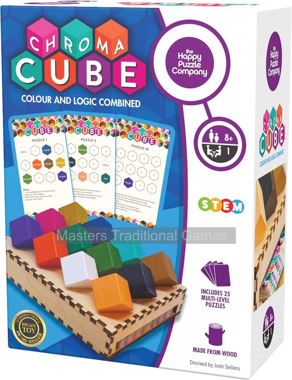 CHROMA CUBE, This stunning wooden set of puzzles includes 25 multi-level challenges