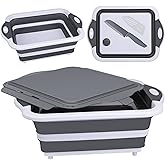 QiMH Collapsible BBQ Prep Tub, Picnic Basket with Lid Foldable Dish Basin, Washing and Draining Veggies Fruits, Food Grade Po