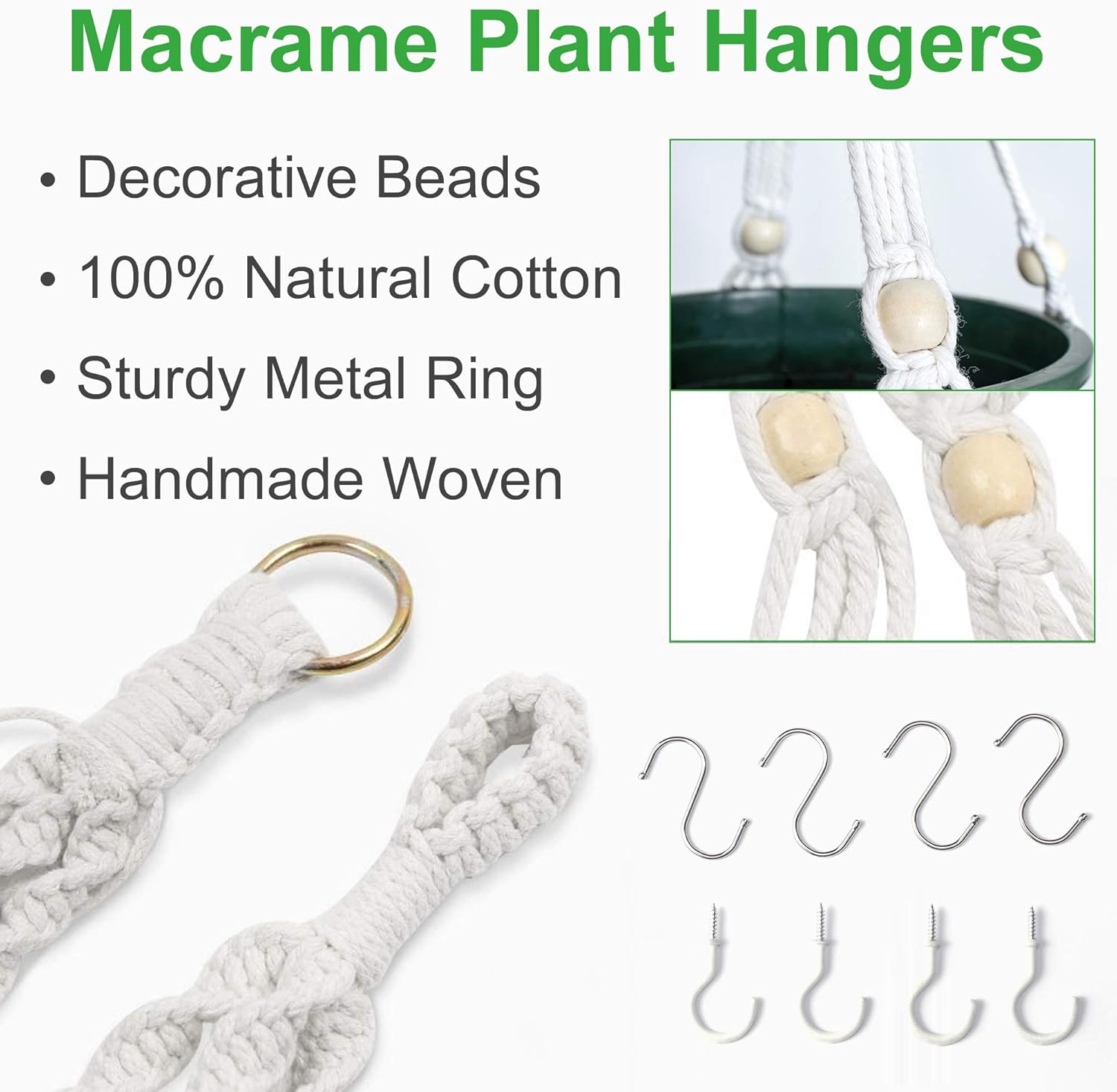 Macrame Plant Hangers 4 Pcs  - Different Hanging Planters Decorative Flower Pot Holder Stand Handmade Cotton Rope, Indoor Outdoor Boho Home Decor, 4 Legs, 4 Size, Different Tiers, 8 Hooks: Garden & Outdoor