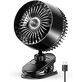 Koonie USB Clip on Fan, Strong Wind Ultra Quiet Small Desk Fan with Strong Clamp, More Than 360° Adjustable, 3 Speeds USB-C Corded Powered, Mini Personal Fan for Home Office Desktop Black