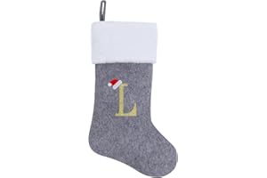 Chisander 20 Inches Grey with White Super Soft Plush Christmas Stockings Personalized Embroidered Monogrammed Xmas Stocking Hanging Ornaments for Family Holiday Xmas Party Decorations（Letter L）