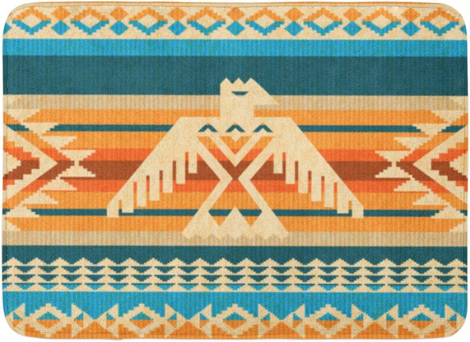 Machine Washable Floor Mats For Bathroom 16x24 Inch Bath Mat Turquoise Teal Brown Abstract Southwestern Pattern