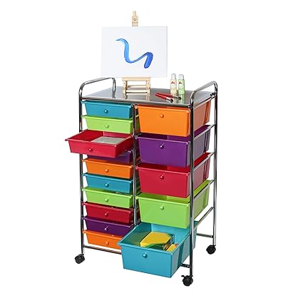 Seville Classics 15 Drawer Organizer Cart Pearlescent Multi Color
