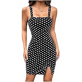 WDIRARA Women's Polka Dots Bodycon Mini Dress Sleeveless Split Hem Cami Dresses
