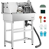 VEVOR Professional Dog Washing Station, 34 Inch Stainless Steel Pet Grooming Tub with Hot & Cold Faucet, Showerhead, Storage 