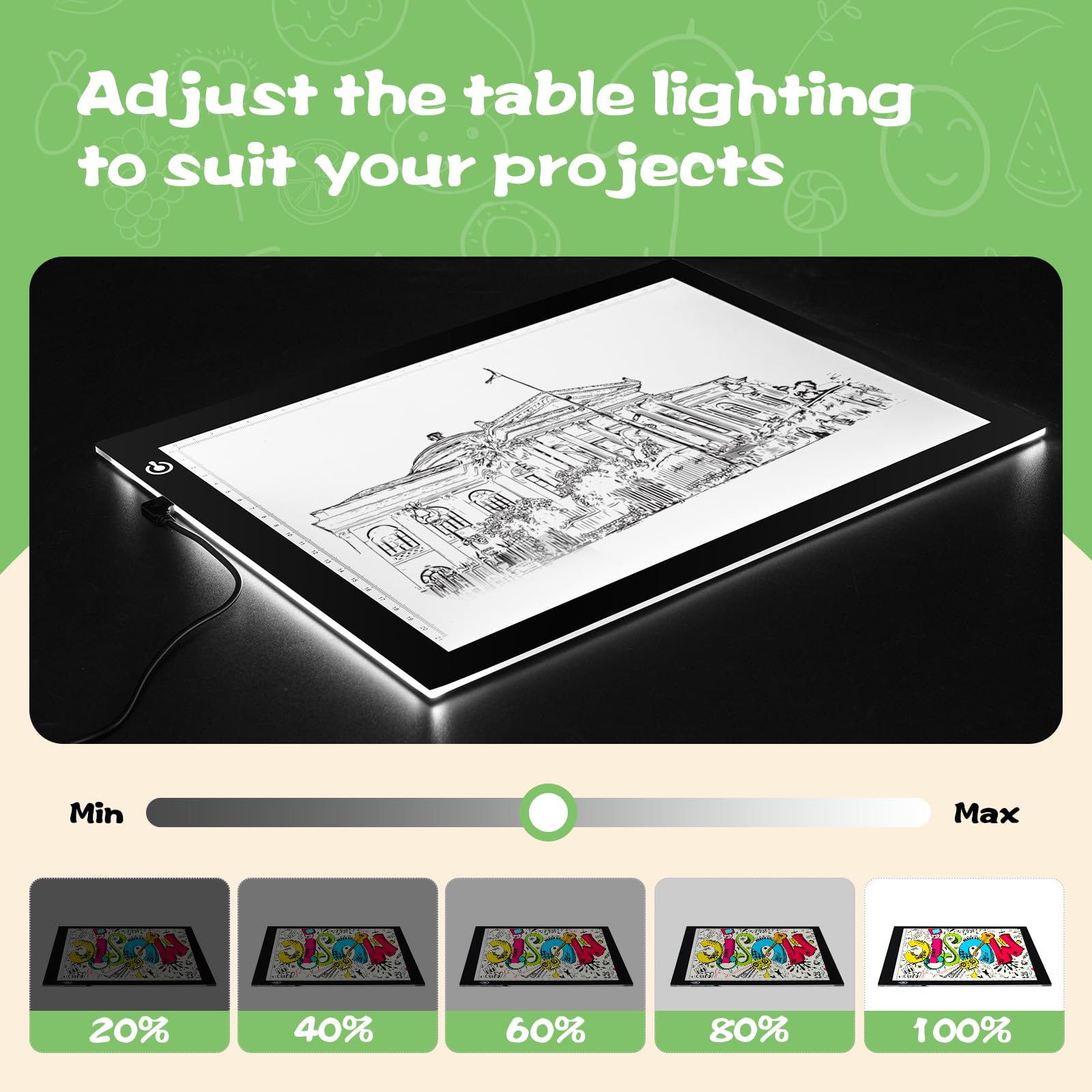KIVOTAC 9x12 Inch LED Light Pad, Ultra-Thin USB Powered Bright Light up Box Adjustable Light Table for Drawing, Weeding Vinyl, Diamond Art, Sketching, Tracing and Animation