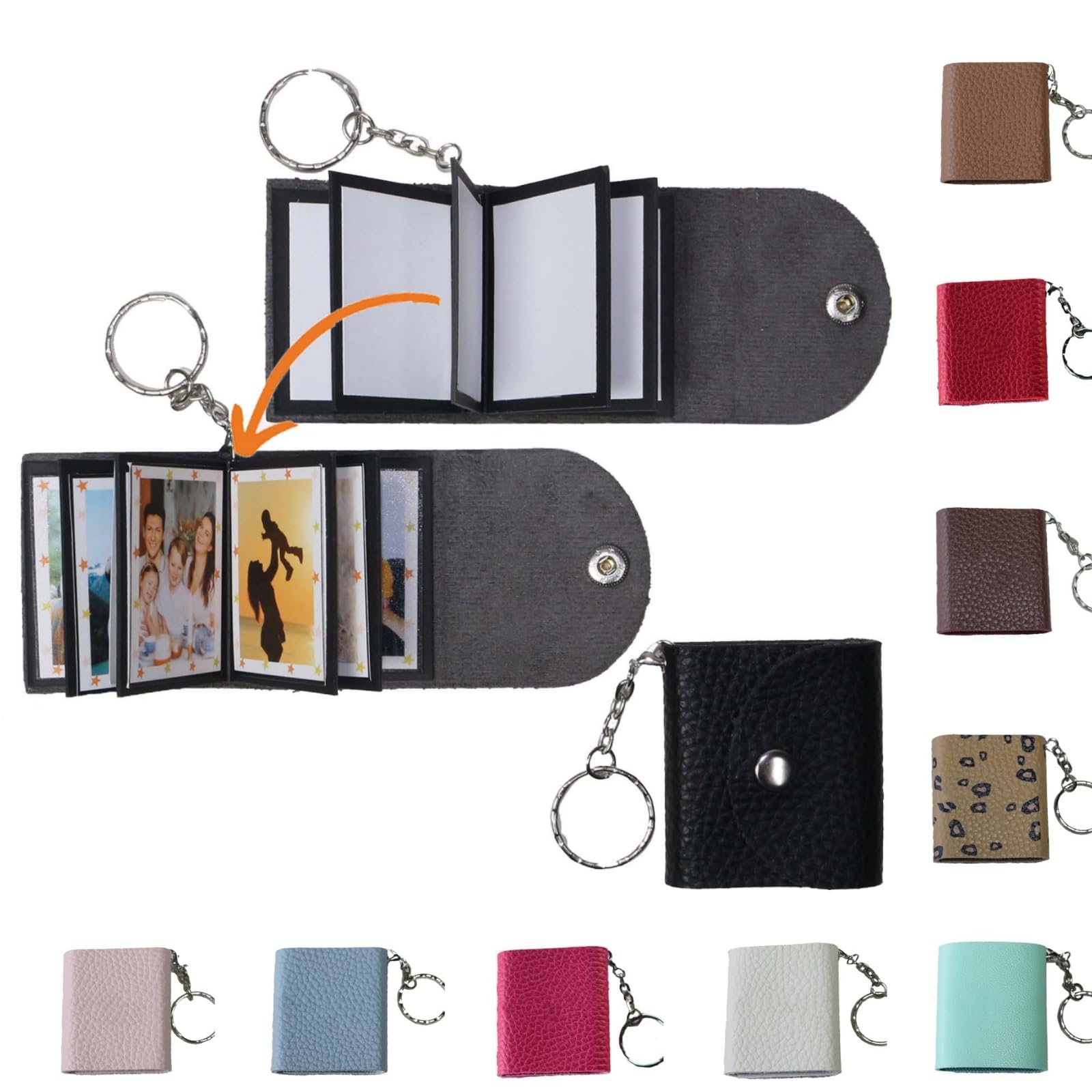 Mini Photo Keychain, DIY Small Custom Leather Memory Photo, Picture Keychains Personalized Album, Mini Cute Key Ring Keychain with Picture Book for Family, Boyfriend, Couples, Dog, Friends_MPKBK