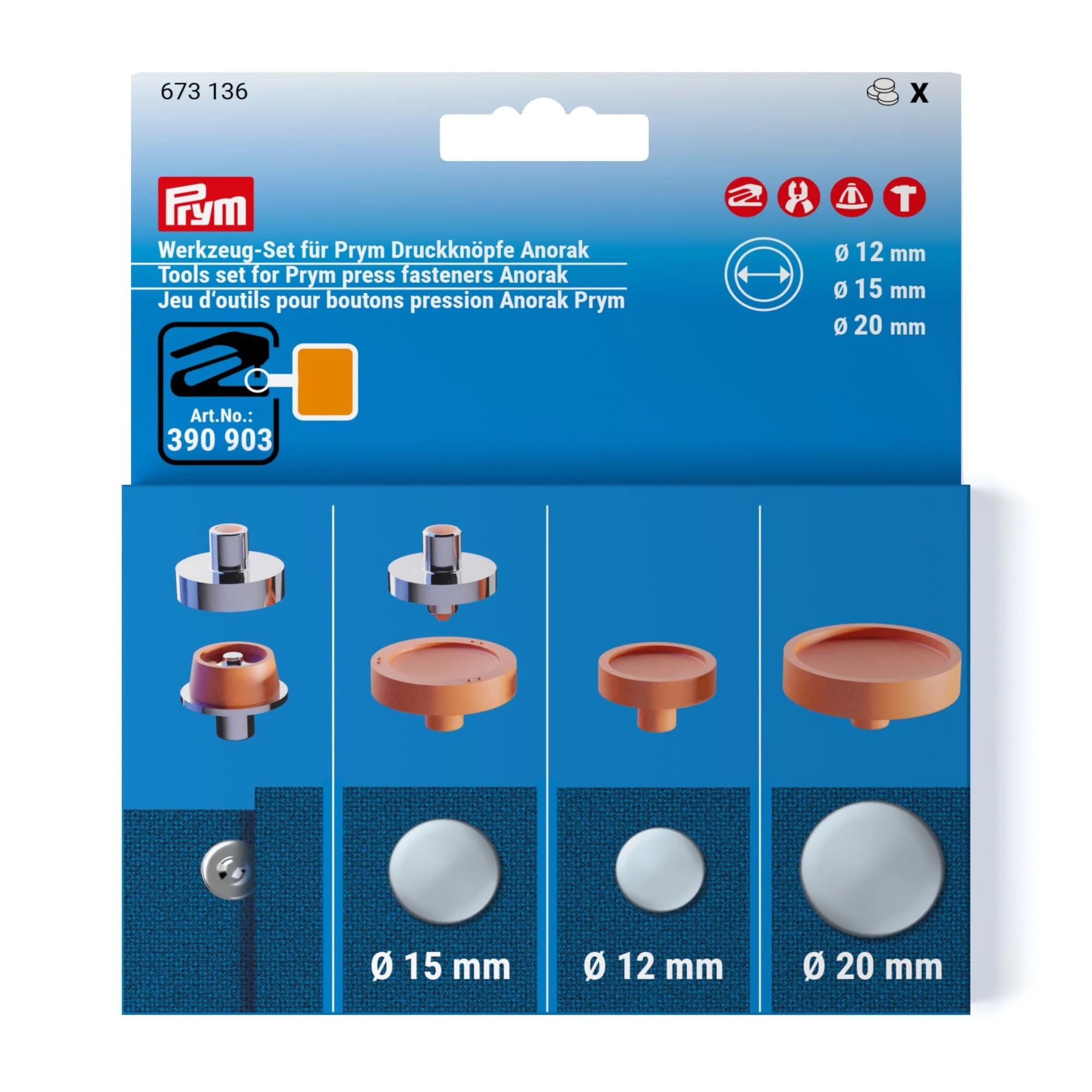 Prym 673136 Tool Set for Prym Press Studs Anorak 12, 15 and 20 mm