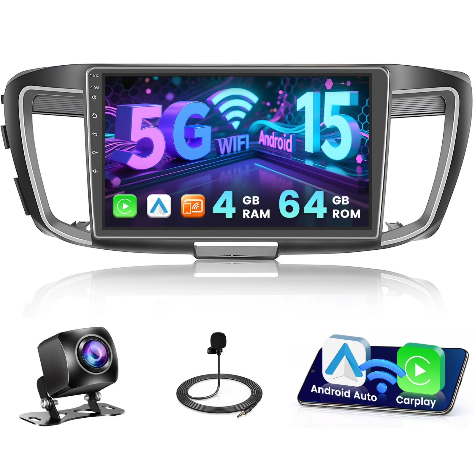 Photo 1 of [4+64G] Hikity Android 15 Car Stereo for Honda Accord 9th 2.4L 2013 2014 2015 with Wireless Carplay Android Auto, 10''Touch Screen Radio Bluetooth Mirror Link GPS WiFi SWC AI DSP/FM/RDS/EQ Backup Cam