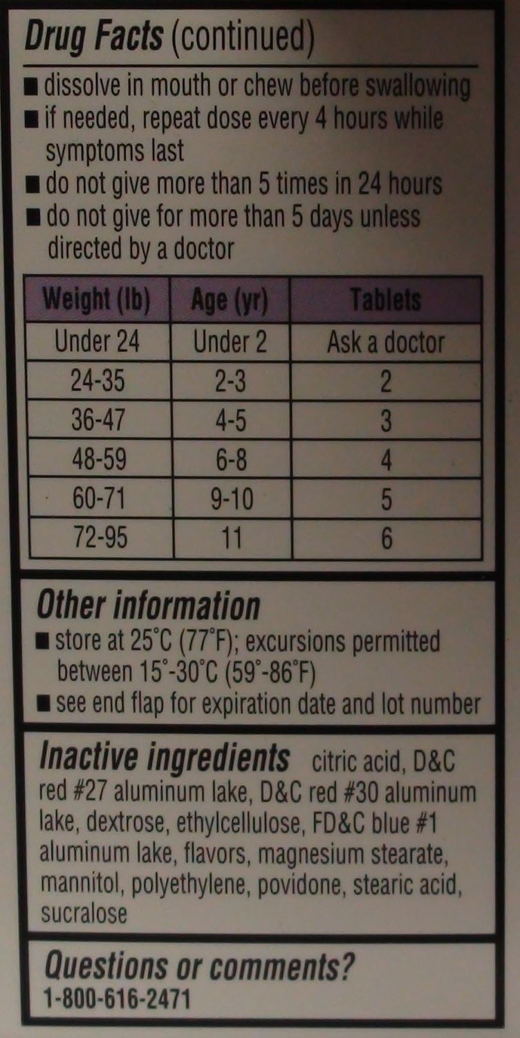 Children's Pain Reliever Acetaminophen 80 mg Ages 2-6 Generic for Tylenol Chewable Grape Flavor 30 Tabs per Box PACK osf 2 Total 60 Tablets: Health & Personal Care