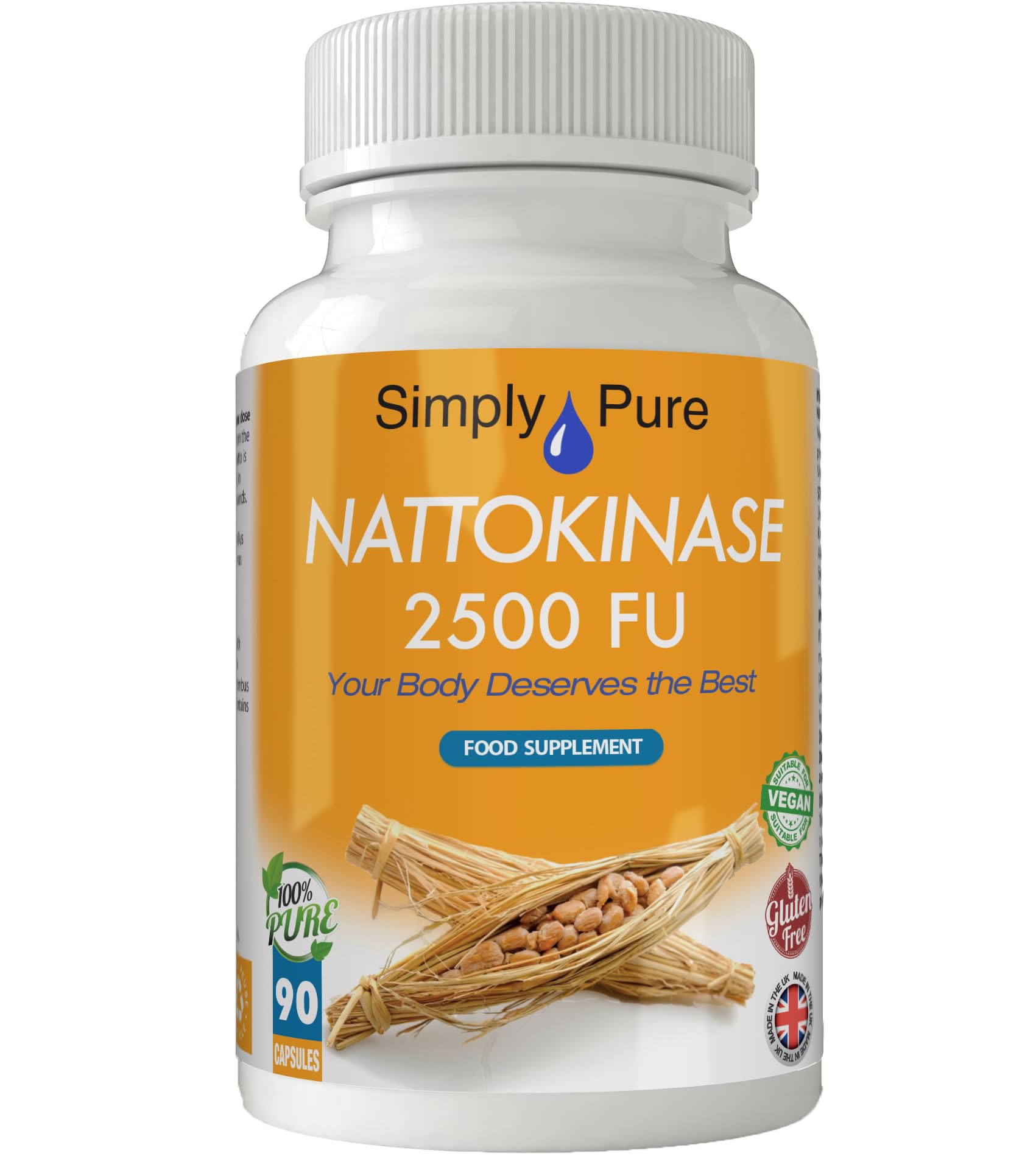 Simply Pure Nattokinase Capsules for Heart Health | 500mg (2500 FU) per Capsule x 90 | 100% Pure | Gluten Free | GM Free | Vegan | HACCP Certified