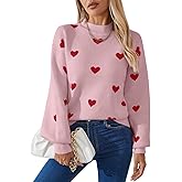 Allifewithu Women's Long Sleeve Mock Neck Sweaters Loose Casual Cute Heart Pullover Sweater