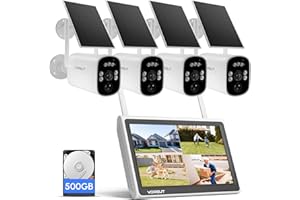 VORGUT Solar Home Security Camera System with Monitor, 4MP Bullet Solar Camera Wireless Outdoor CCTV System for Home Security,10CH 10" LCD Monitor NVR with 500G HDD,Motion Record