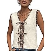 SHENHE Women's Bow Tie Front Sweater Vest Leopard Print Sleeveless Soft Knit Cardigan Vest