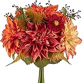 Briful Fall Flowers Artificial Bouquet for Decoration, Fake Silk Flowers Arrangements with Dahlia & Mums Mixed Autumn Floral Stems for Home Room Fall Table Centerpiece Wedding Party Decor