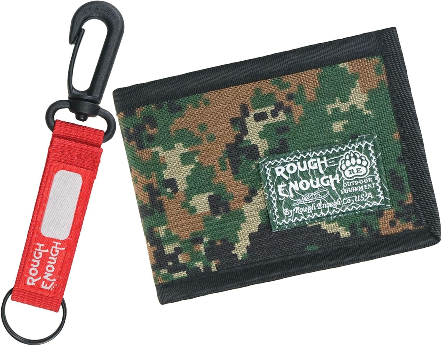 Rough Enough Camo Slim Minimalist Kids Wallet for Boys Mens Front Pocket Keychain Wallet Coin Purse Credit Card Holder with Zipper Pocket Insert Key Tag Ring in Military Army Design Unique Gifts