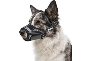 PUPTECK Dog Muzzle, Soft Adjustable Loop Reflective Pets Muzzle Prevent Biting Barking Chewing, Breathable Muzzle with Air Me