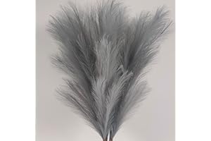 NOLAST 6 Stems 43" Faux Pampas Grass Large Segmented Artificial Pompas Grass Fake Pompous Grass Branches Fluffy Flowers Floor Vase Filler for Boho Home Wedding Decoration (Gray)