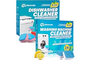Maravello Washing Machine Cleaner Tablets And Dishwasher Cleaner and Deodorizer Bundle - Includes 12 Month Supply Washing Machine Cleaning Tablets and Dishwasher Tablets - 56 pcs
