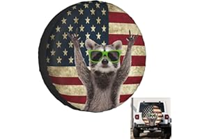 SUMSIVE Cute Raccoon Spare Tire Cover Wheel Covers for RV Tires Camper American Flag Tire Cover Protectors for Trailer Rv SUV Truck Travel Trailer 15"