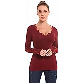 AmélieBoutik Women V Neck Floral Lace Trim Inset Long Sleeve Blouse Top