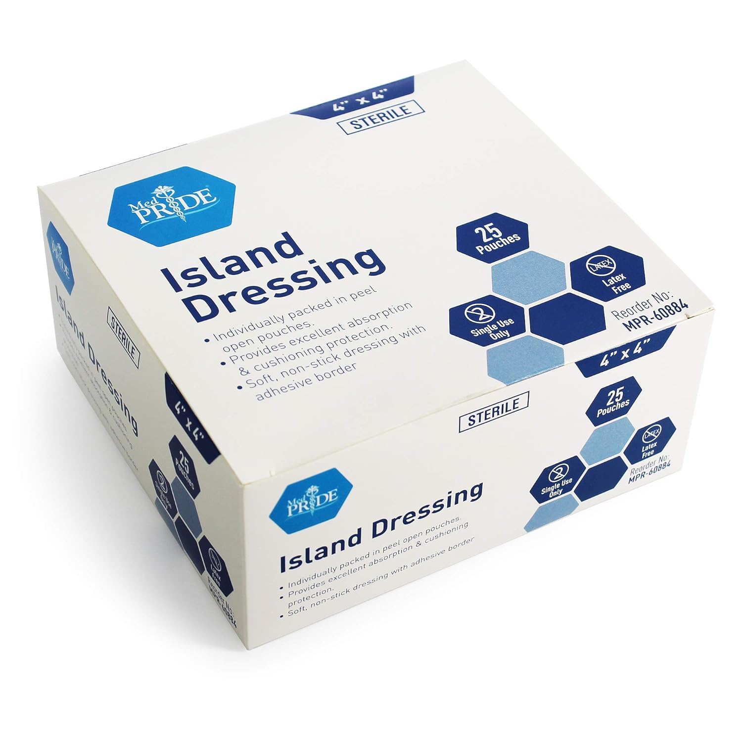 Medpride 4” x 4” Bordered Gauze-Island Dressing| 25 Pack-Individually Packed Pouches| Wound Dressing with Adhesive, Breathable Borders| Sterile & Highly Absorbent| Latex-Free: Industrial & Scientific