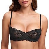 DOBREVA Women's Unlined Balconette Bra Sexy Lace Sheer Underwire Large Breasts Demi Cup