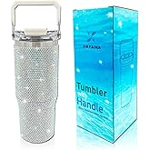 30oz Bling Rhinestone Studded Tumbler with Top Handle and Leakproof Lid Vacuum Insulated Stainless Steel Glitter Crystal Water Bottle with Flip Straw Reusable Cup Outdoors Travel Mugs (Northern Light)
