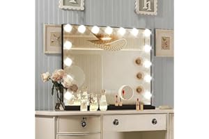 Ratsamee Black Hollywood Vanity Mirror with Lights –23×18 Inch Light Up Makeup Mirror with 15 Dimmable LED Bulbs, Touchscreen