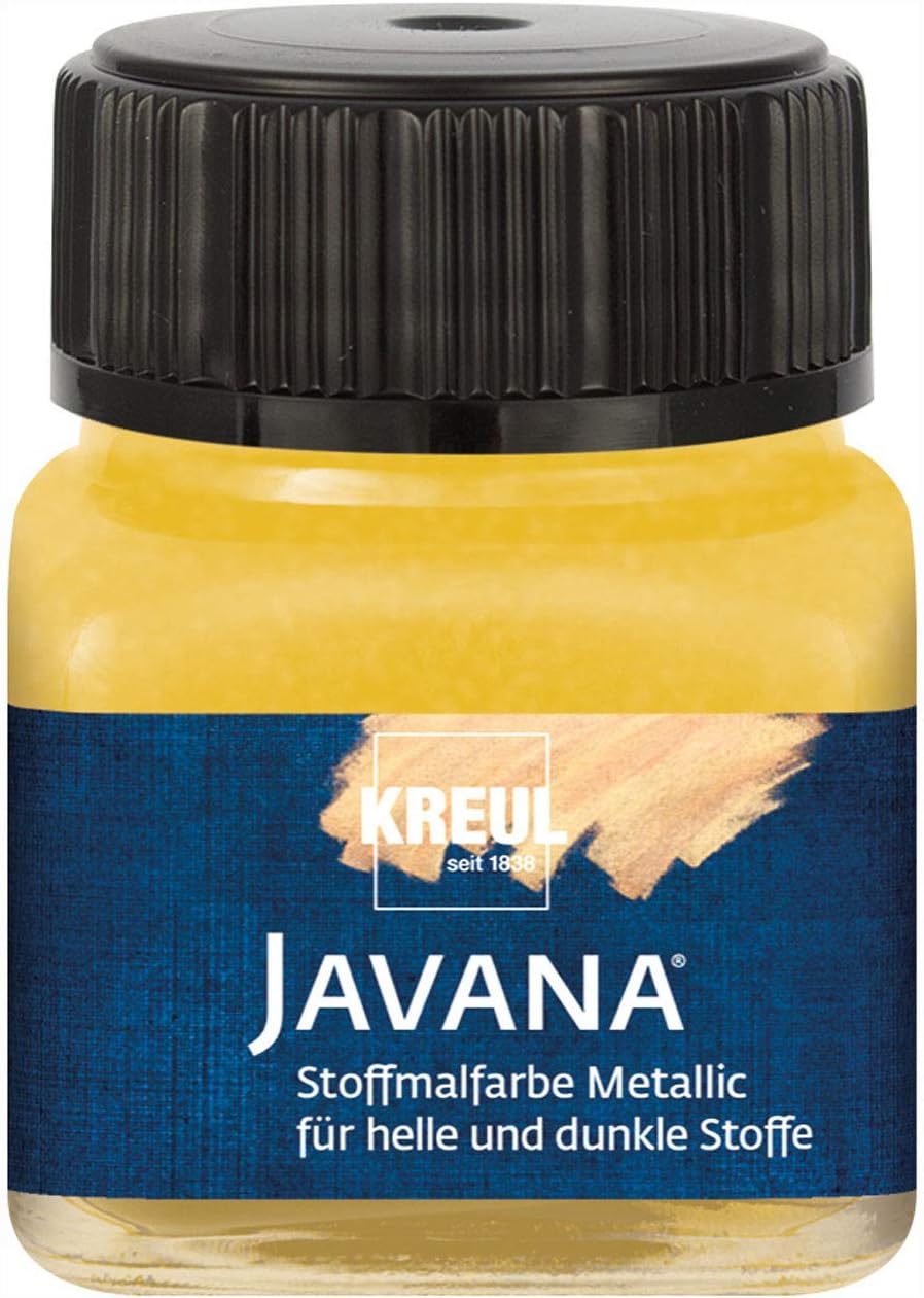 Kreul Javana Fabric Paint for Light and Dark Textiles 20 ml Glass Gold Creamy Brilliant with Metallic Effect Pasto Character for Printing and Stenciling Washable After Fixing