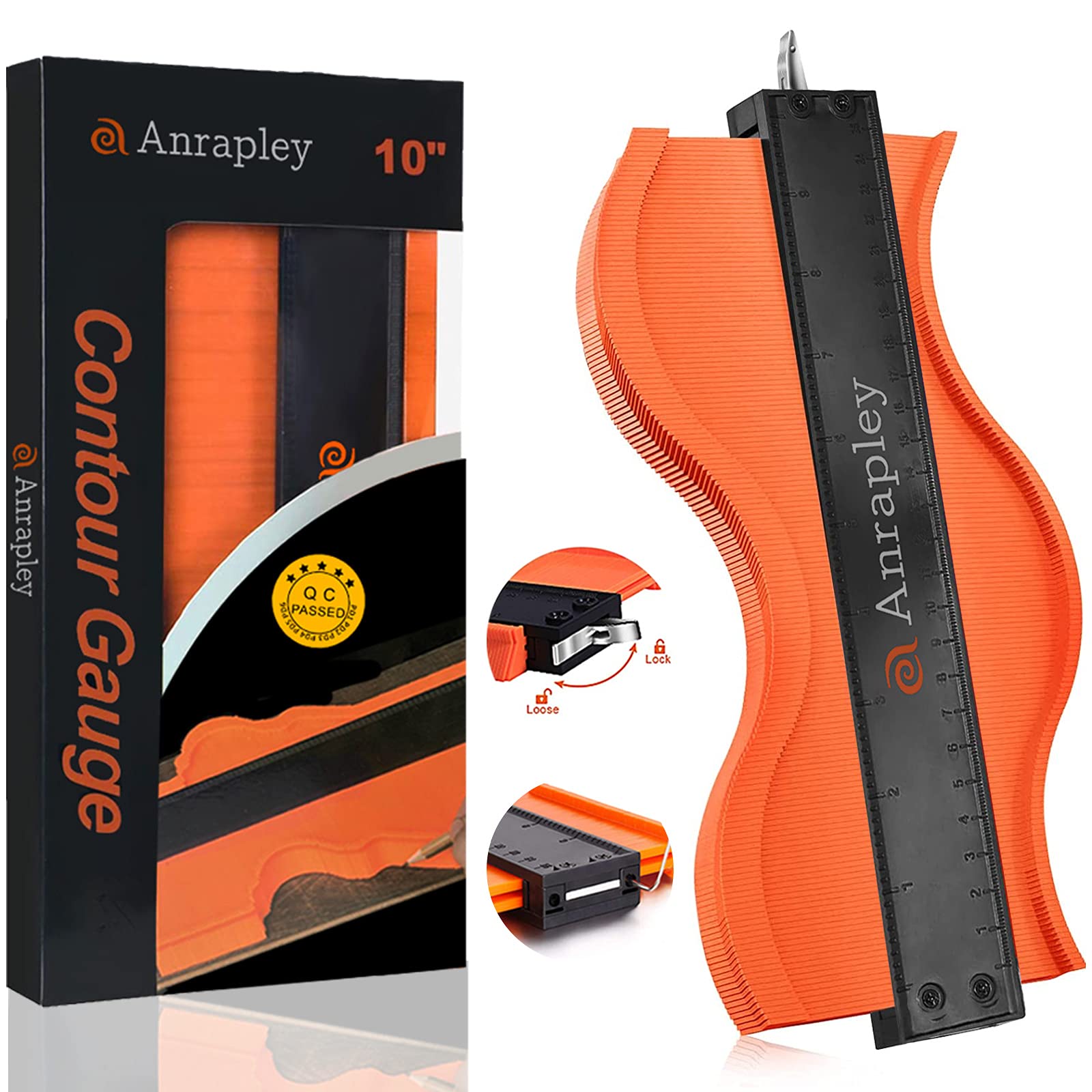 Shape Gauge with Lock 10 Inch Profile Tool Adjustable Lock Widen Precisely Copy Irregular Shape Duplicator Laminate Tiles Wood Edge Outline Gauge for Corners and Construction