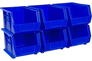 Akro-Mils 30239 AkroBins Plastic Storage Bins, Space-Saving Stackable Bins for Garage, Pantry, Craft Organization, 11-" x 8-" x 7-", blue, 6-Pack