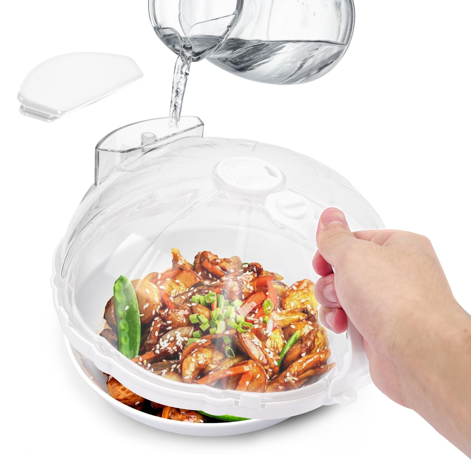 Photo 1 of Microwave Splatter Cover for Food Guard - Clear Microwave Splatter Cover with Water Steamer and Handle - 10 Inch Plate Covers - Upgraded Kitchen Gadgets and Accessories - House Essentials for Kitchen