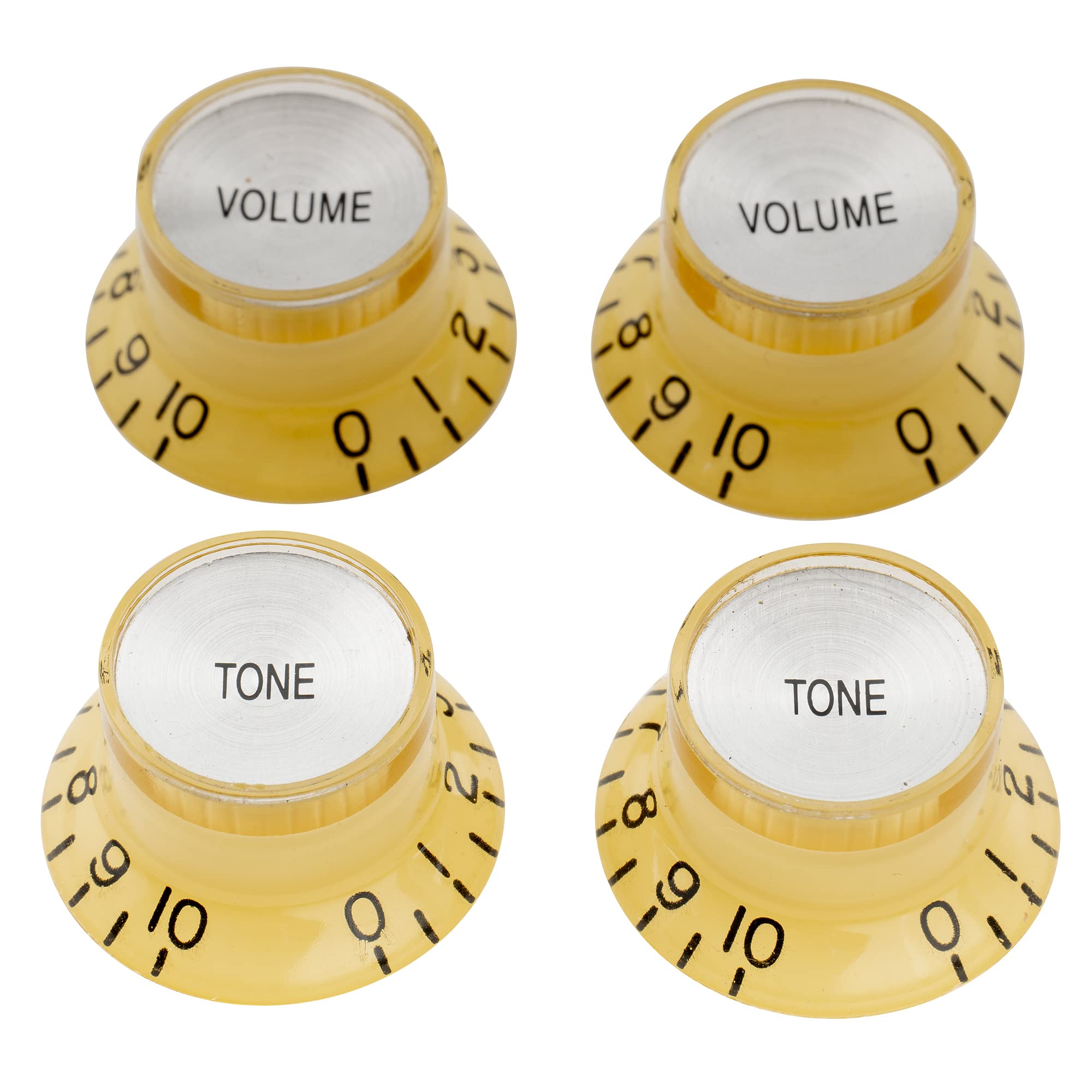 Musiclily Pro Metric LP Guitar Reflector Knobs 2 Volume 2 Tone Top Hat Bell Control Knobs Set for Epiphone Les Paul SG Electric Guitar,Cream with Silver Top — image 1