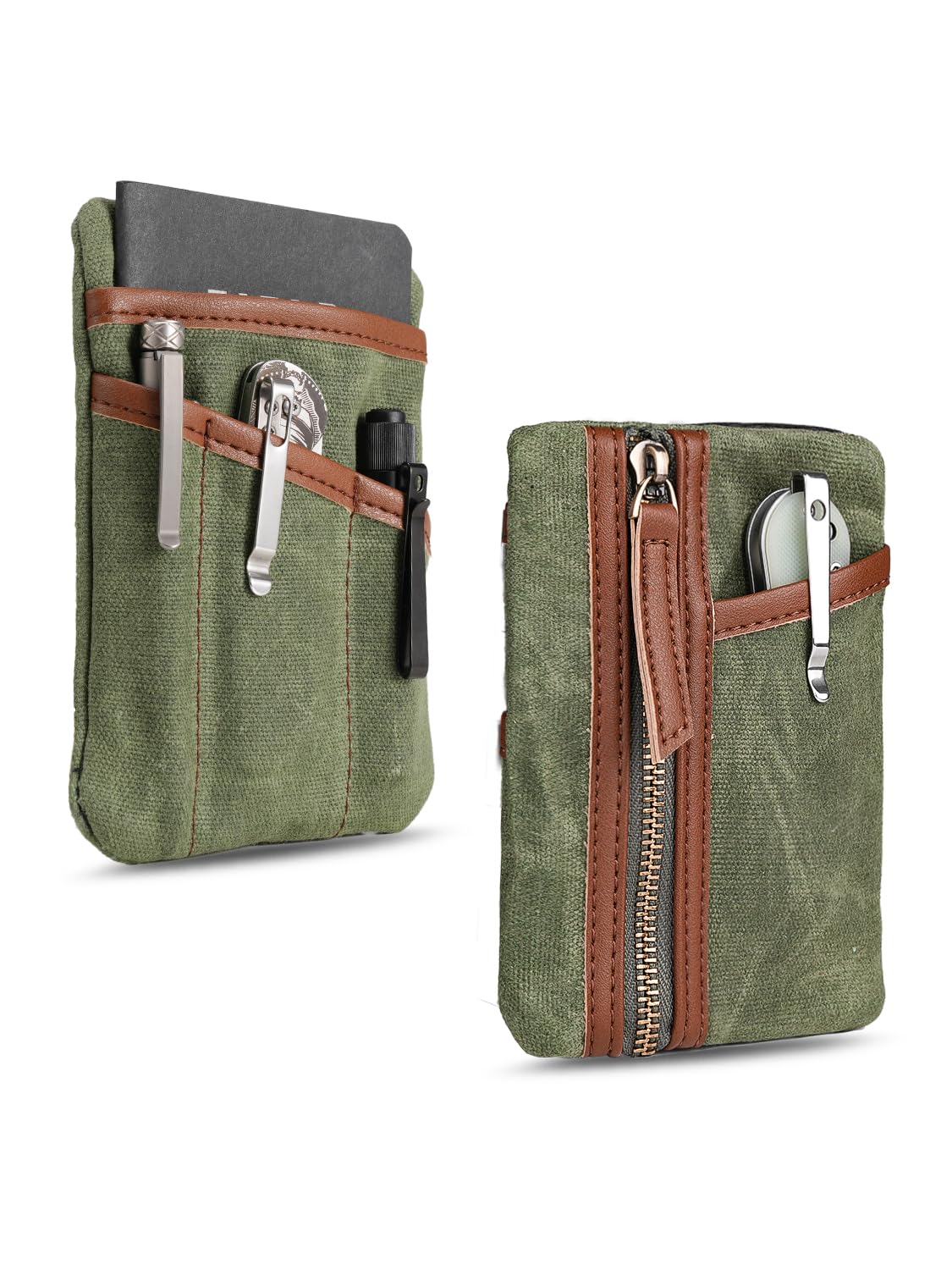 Sayram SP6 Small EDC Pouch Tool Organizer, Compact EDC Pocket Organizer, Waxed Canvas Mini Coin Purse for Men, EDC Pouch Organiser for Change, Notebook, Flashlight