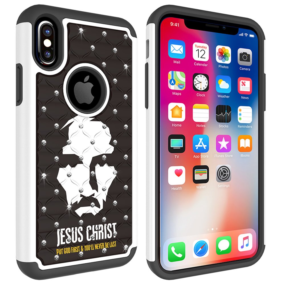 iPhone X Case, MagicSky [Shock Absorption] Studded Rhinestone Bling Hybrid Dual Layer Armor Defender Protective Case Cover for Apple iPhoneX - Jesus