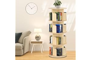 Cuguords Rotating Bookshelf Tower, 360 Display Spinning Bookshelf, 4 Tier Revolving Bookcase for Kids&Adults, Rotating Bookcase for Bedroom, Living Room,Solid Wood Bookshelf Organizer for Small Space