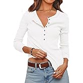 Womens Ribbed Knit Henley Shirts Fall Long Sleeve Tops Basic T-Shirts 2025 Trendy Casual Blouses
