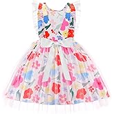 Arshiner Toddler Dress Summer Ruffle Sleeve V-Back Tie Waist Flower Girl Dresses Wedding Tulle Outfit 2-8Y