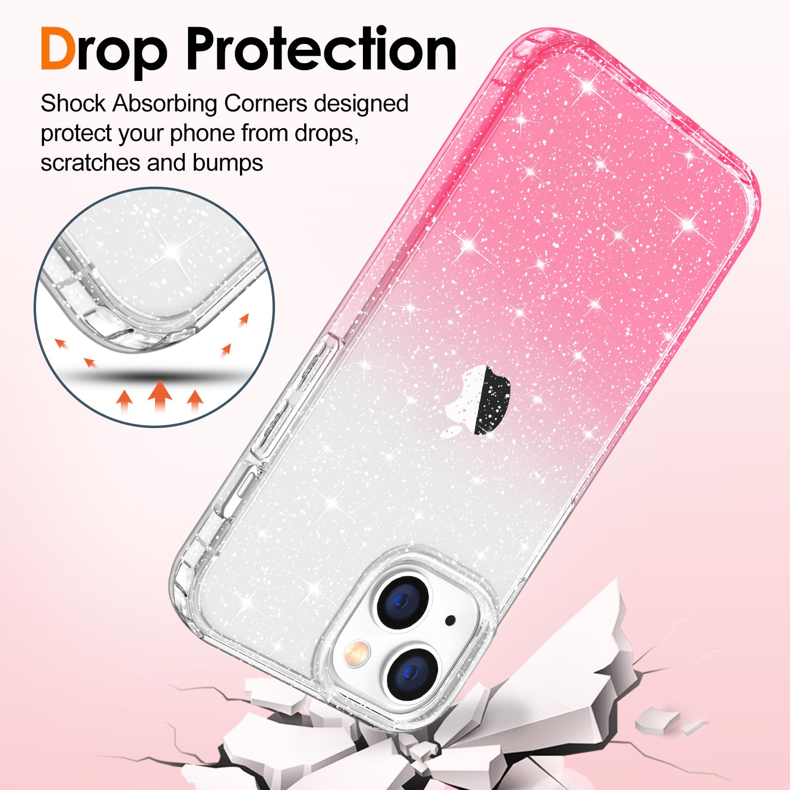 Hython for iPhone 15 Case Glitter, Cute Clear