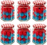 Offer Shop Glass Jars 280ml Hexagonal Red Gingham Lid - 6 Set view 2