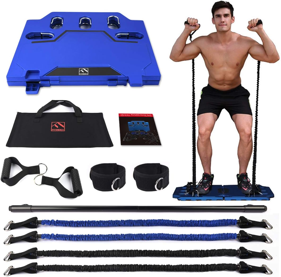FITINDEX Portable Home Gym - Exercise Equipment with Resistance Bands & Workout Bar, Strength Training Workout Equipment for Men/Women, Full-Body Fitness Equipment for Indoor/Outdoor/Travel : Sports & Outdoors