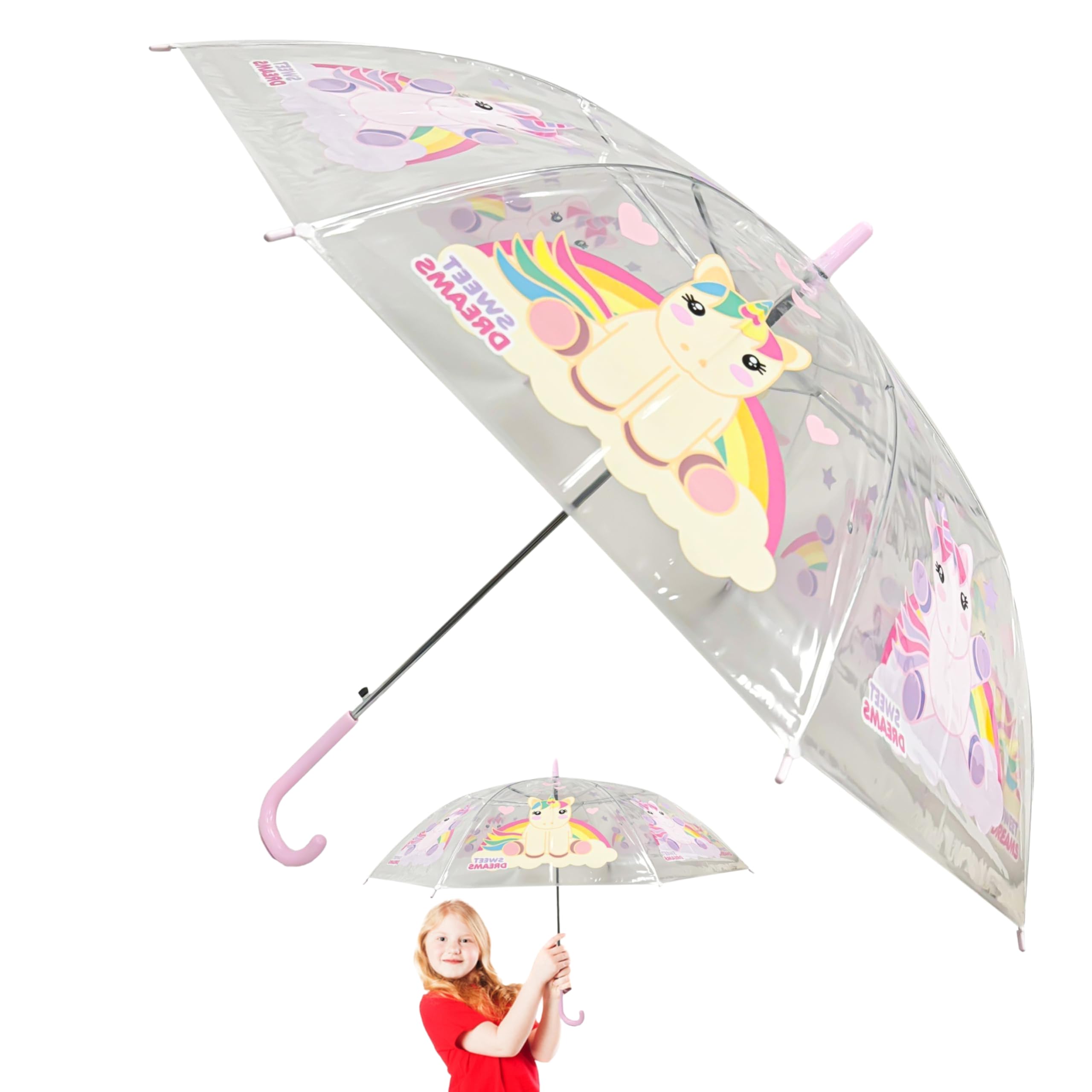 SRV Hub - POE Brolly Characters Print Clear Umbrella for Kids Age 3+, Transparent/Green, S