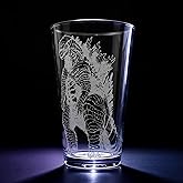 GOJIRA Engraved 16oz Pint Glass | Japanese Monster Kaiju Beer Glass Dishwasher Safe | Classic Film Gift for Dad Husband Boyfriend | Birthday Christmas