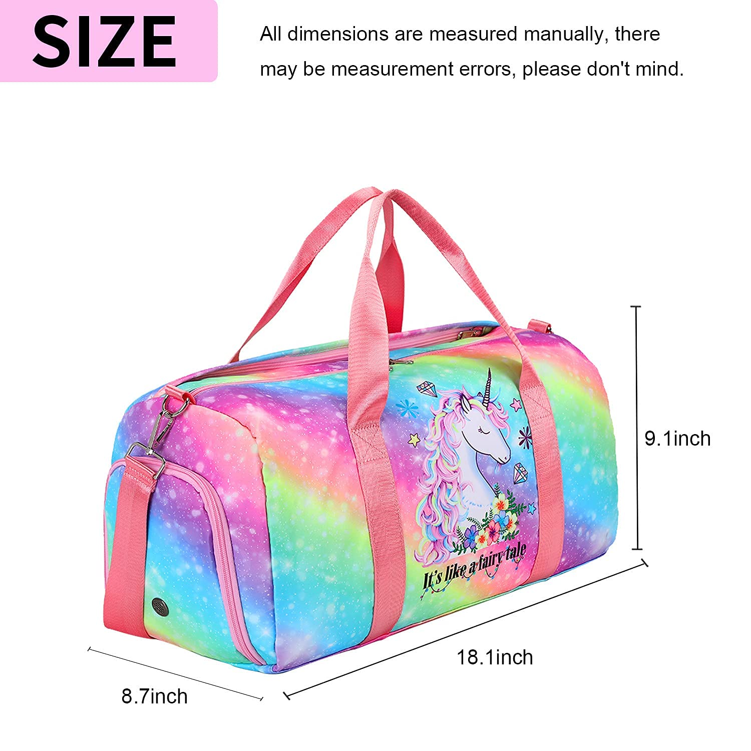Duffle Bag for Girls Kids Gym Bag Women Workout Sports Travel Bag Weekender Overnight Bag with Shoe Compartment and Wet Pocket